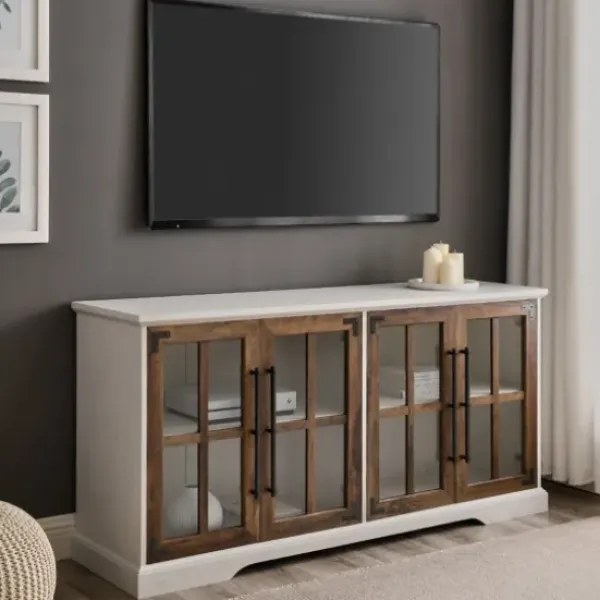 Tv Stands & Media Consoles-Kirkland's Home And Rustic Oak Glass Door Tv Stand White