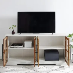 Tv Stands & Media Consoles-Kirkland's Home And Rustic Oak Glass Door Tv Stand White