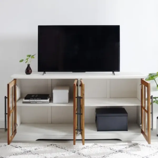 Tv Stands & Media Consoles-Kirkland's Home And Rustic Oak Glass Door Tv Stand White