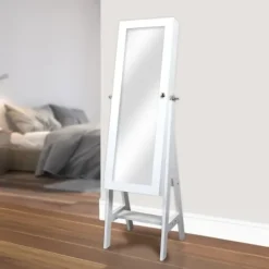 Full Length & Floor Mirrors-Kirkland's Home And Silver Wood Mirror Armoire White