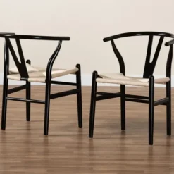 Dining Chairs-Kirkland's Home And Tan Wishbone Dining Chairs, Set Of 2 Black