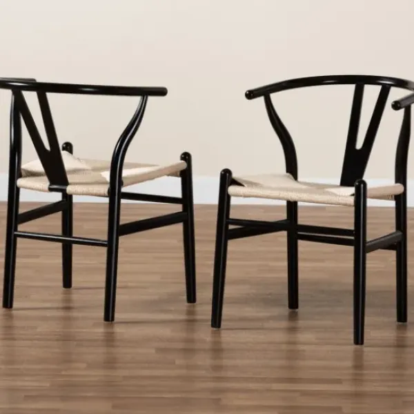 Dining Chairs-Kirkland's Home And Tan Wishbone Dining Chairs, Set Of 2 Black