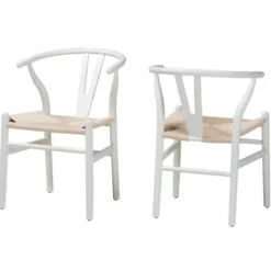 Dining Chairs-Kirkland's Home And Tan Wishbone Dining Chairs, Set Of 2 White