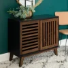 Console Tables-Kirkland's Home And Walnut Sliding Slat Door Console Table Black