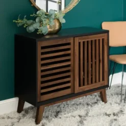 Console Tables-Kirkland's Home And Walnut Sliding Slat Door Console Table Black