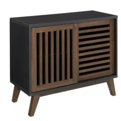 Console Tables-Kirkland's Home And Walnut Sliding Slat Door Console Table Black