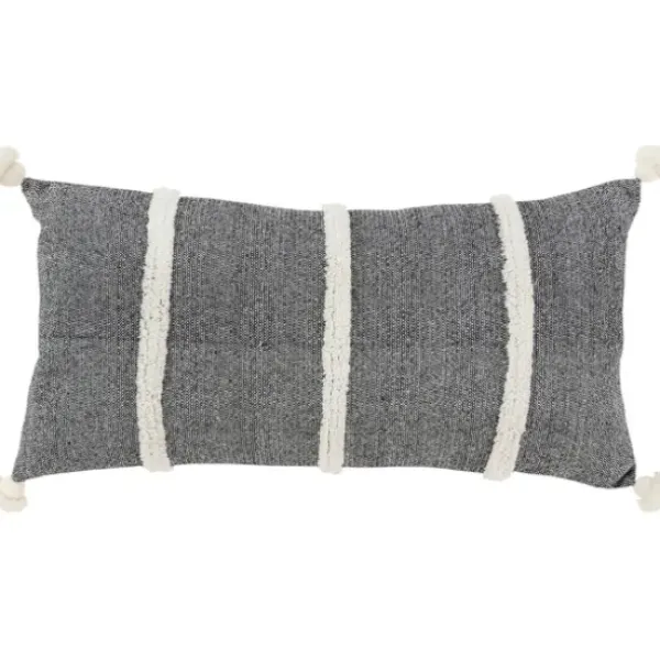 Pillows-Kirkland's Home And White Artisanal Stripes Lumbar Pillow Black