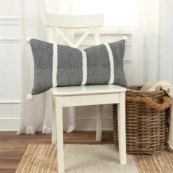 Pillows-Kirkland's Home And White Artisanal Stripes Lumbar Pillow Black