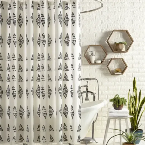 Shower Curtains-Kirkland's Home And White Button Accent Linen Shower Curtain Blue