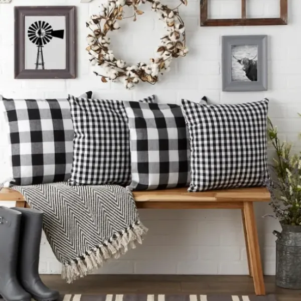 Pillows-Kirkland's Home And White Gingham Pillow Covers, Set Of 4 Black