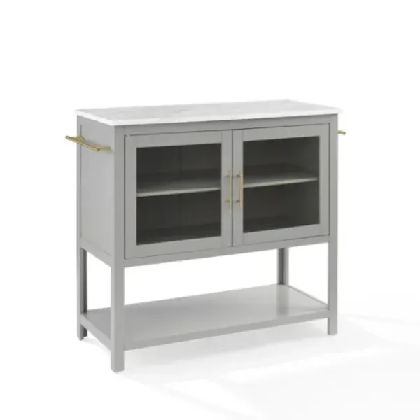 Kitchen Islands & Bar Carts-Kirkland's Home And White Marble Top Kitchen Island Gray