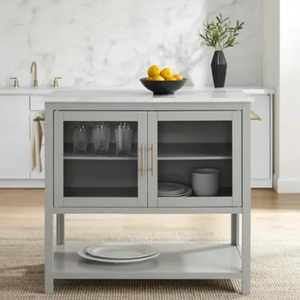 Kitchen Islands & Bar Carts-Kirkland's Home And White Marble Top Kitchen Island Gray