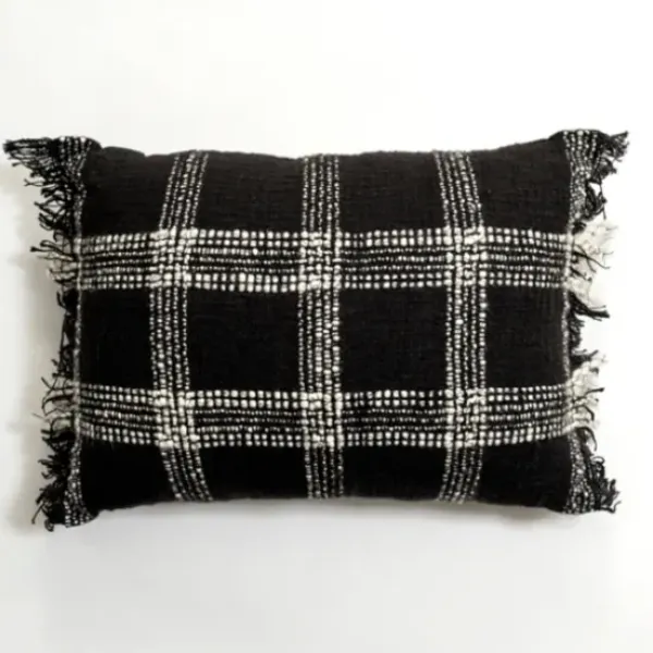 Pillows-Kirkland's Home And White Open Plaid Lumbar Pillow Black