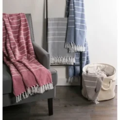 Blankets & Throws-Kirkland's Home And White Thin Stripe Throw Gray