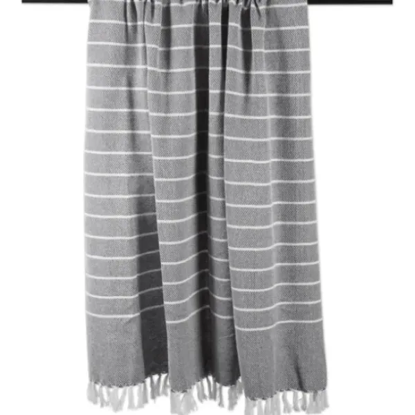 Blankets & Throws-Kirkland's Home And White Thin Stripe Throw Gray
