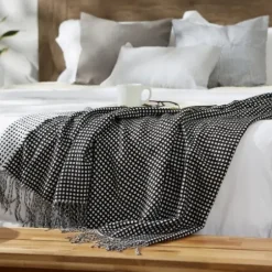 Blankets & Throws-Kirkland's Home And White Waffle Knit Fringe Throw Black