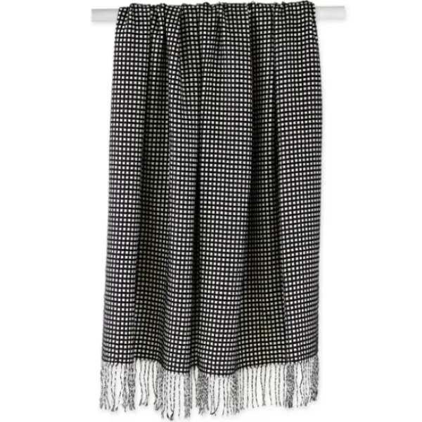 Blankets & Throws-Kirkland's Home And White Waffle Knit Fringe Throw Black