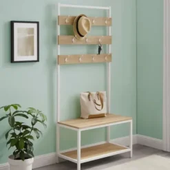 Entryway Furniture-Kirkland's Home And White Wood Bench Hall Tree Brown