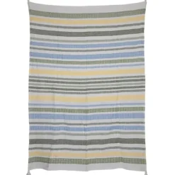Blankets & Throws-Kirkland's Home And Yellow Stripe Throw Blanket Blue