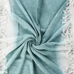 Blankets & Throws-Kirkland's Home Angel Blue Shibori Slab Fringe Throw Blue/White