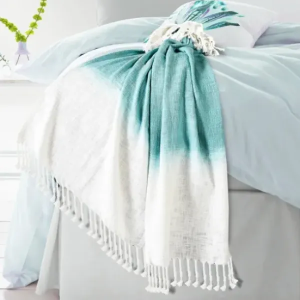 Blankets & Throws-Kirkland's Home Angel Blue Shibori Slab Fringe Throw Blue/White