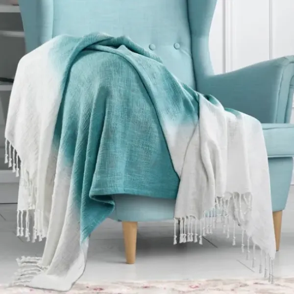 Blankets & Throws-Kirkland's Home Angel Blue Shibori Slab Fringe Throw Blue/White