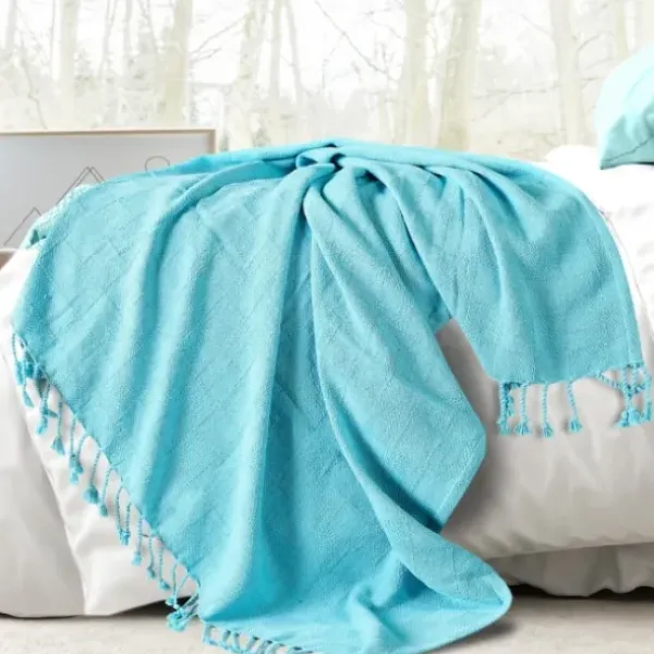 Blankets & Throws-Kirkland's Home Angel Checkered Weave Fringe Throw Blue