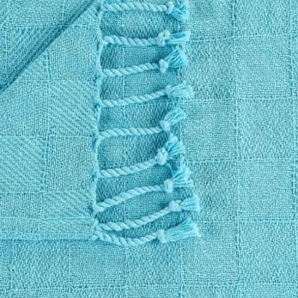 Blankets & Throws-Kirkland's Home Angel Checkered Weave Fringe Throw Blue