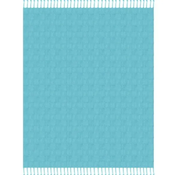 Blankets & Throws-Kirkland's Home Angel Checkered Weave Fringe Throw Blue