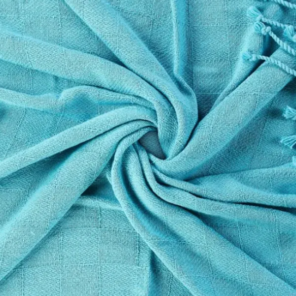 Blankets & Throws-Kirkland's Home Angel Checkered Weave Fringe Throw Blue