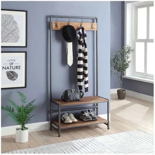 Entryway Furniture-Kirkland's Home Annalee Industrial Metal And Wood Hall Tree