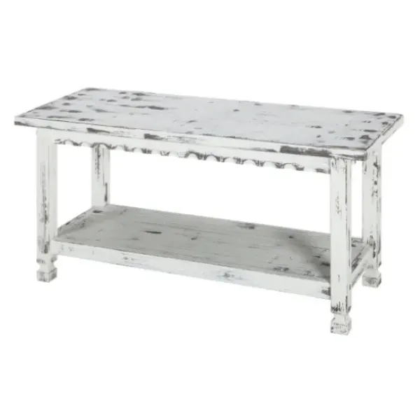 Benches & Ottomans-Kirkland's Home Antiquated Farmhouse Shelf Bench White