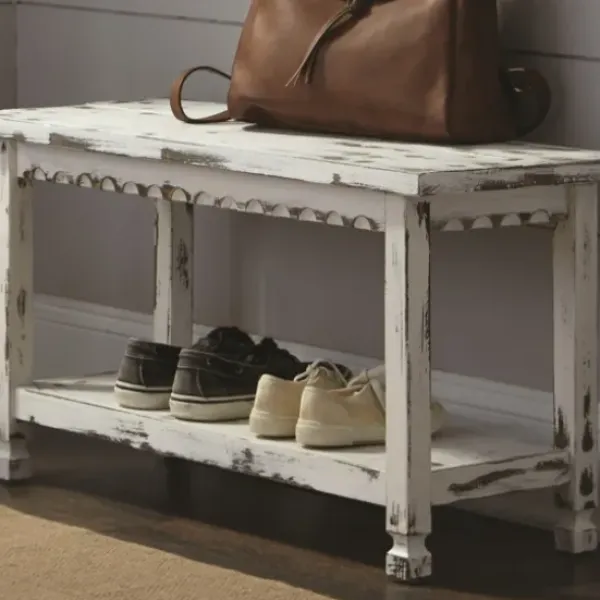 Benches & Ottomans-Kirkland's Home Antiquated Farmhouse Shelf Bench White
