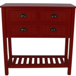 Console Tables-Kirkland's Home Antique Beadboard 4-Drawer Console Table Red