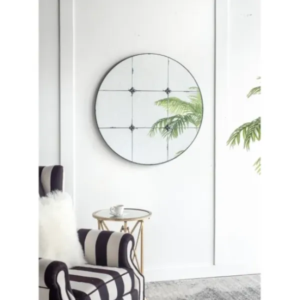 Decorative Mirrors-Kirkland's Home Antique Black Floral Panel Round Mirror