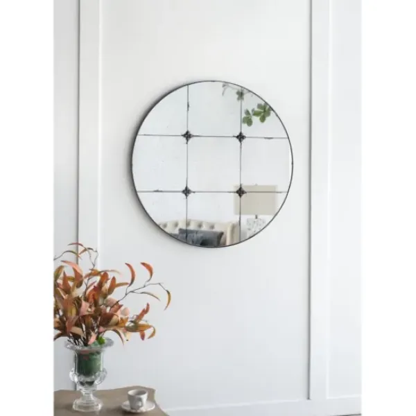 Decorative Mirrors-Kirkland's Home Antique Black Floral Panel Round Mirror