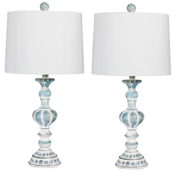 Table Lamps-Kirkland's Home Antique Blue Candlestick Table Lamps, Set Of 2 Blue/White