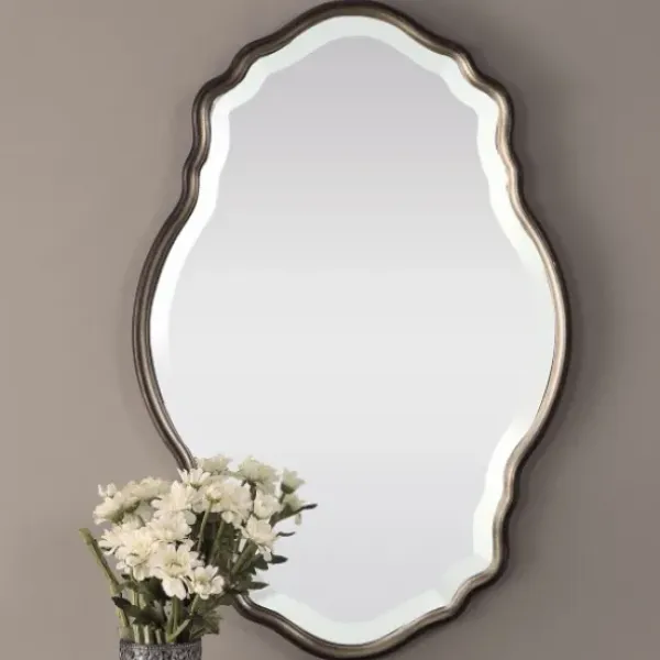 Decorative Mirrors-Kirkland's Home Antique Bronze And Silver Curved Wooden Mirror
