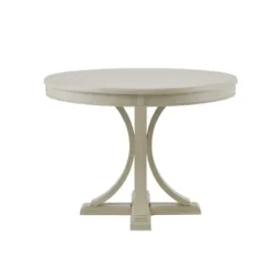 Dining Tables-Kirkland's Home Antique Cream Wood Pedestal Round Dining Table