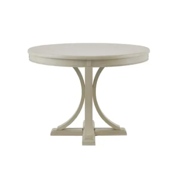 Dining Tables-Kirkland's Home Antique Cream Wood Pedestal Round Dining Table
