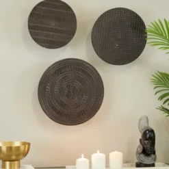 Wall Plaques-Kirkland's Home Antique Dark Geometric 3-Pc. Wall Plaque Set Brown/Black