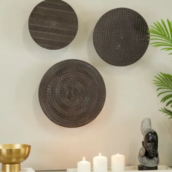 Wall Plaques-Kirkland's Home Antique Dark Geometric 3-Pc. Wall Plaque Set Brown/Black