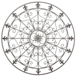 Wall Plaques-Kirkland's Home Antique Fleur-De-Lis Medallion Metal Wall Plaque Black