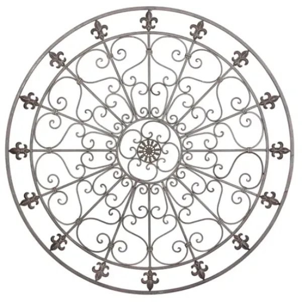 Wall Plaques-Kirkland's Home Antique Fleur-De-Lis Medallion Metal Wall Plaque Black