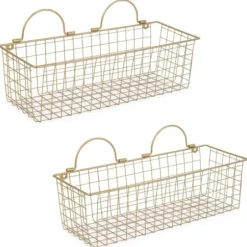 Wall Storage-Kirkland's Home Antique Gold 2-Pc. Long Wire Basket Set, 17 In.