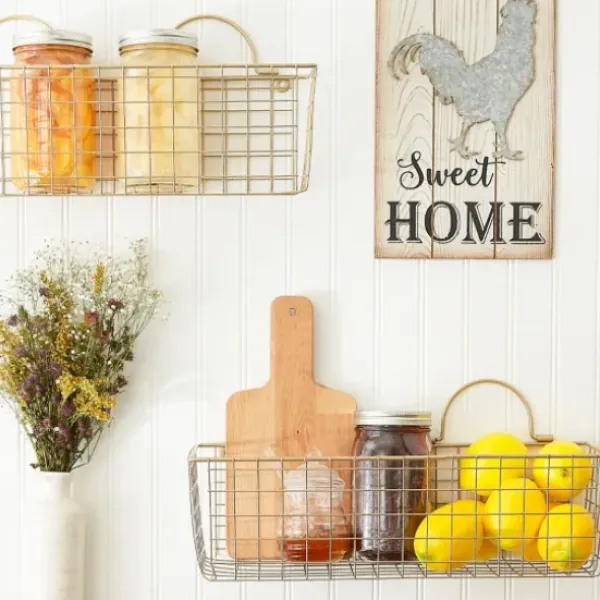 Wall Storage-Kirkland's Home Antique Gold 2-Pc. Long Wire Basket Set, 17 In.