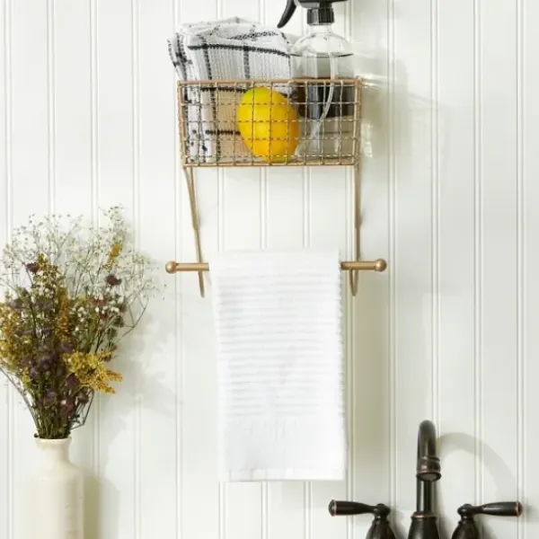 Wall Storage-Kirkland's Home Antique Gold Wire Basket Towel Rack