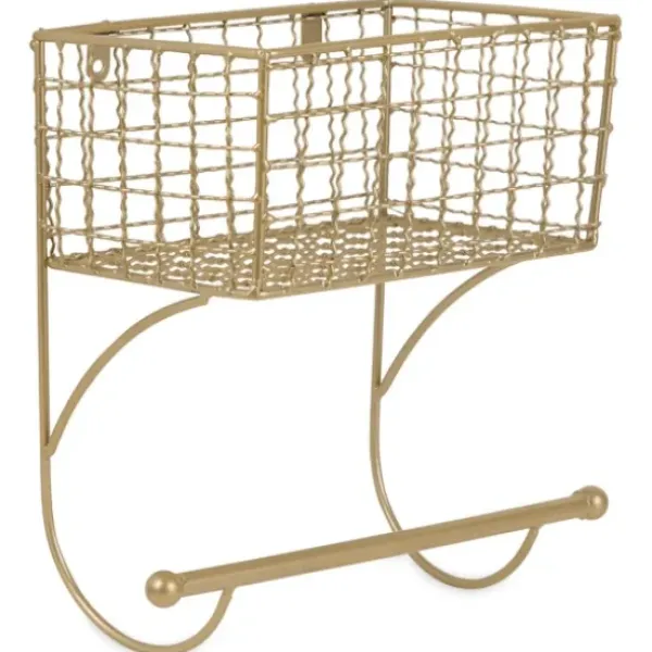 Wall Storage-Kirkland's Home Antique Gold Wire Basket Towel Rack