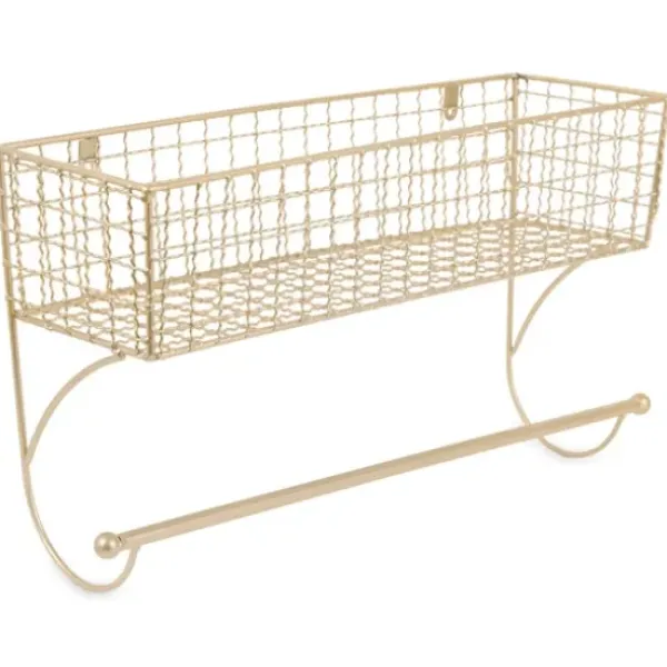 Wall Storage-Kirkland's Home Antique Gold Wire Basket Towel Rack, 17 In.