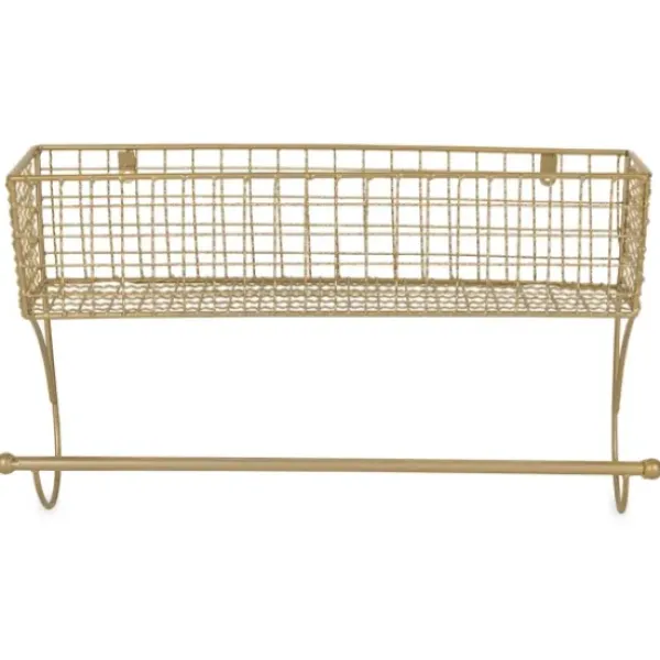 Wall Storage-Kirkland's Home Antique Gold Wire Basket Towel Rack, 17 In.